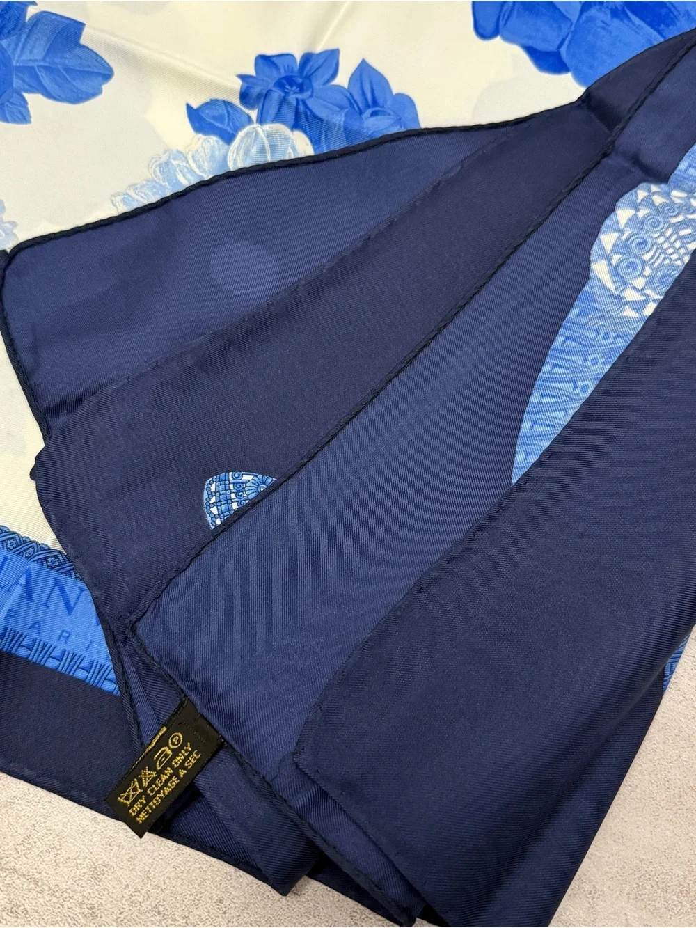 Lanvin Blue and White Floral & Butterfly Silk Scarf